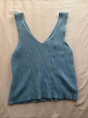 Mahina Light Blue Ribbed V-Neck Knit Tank